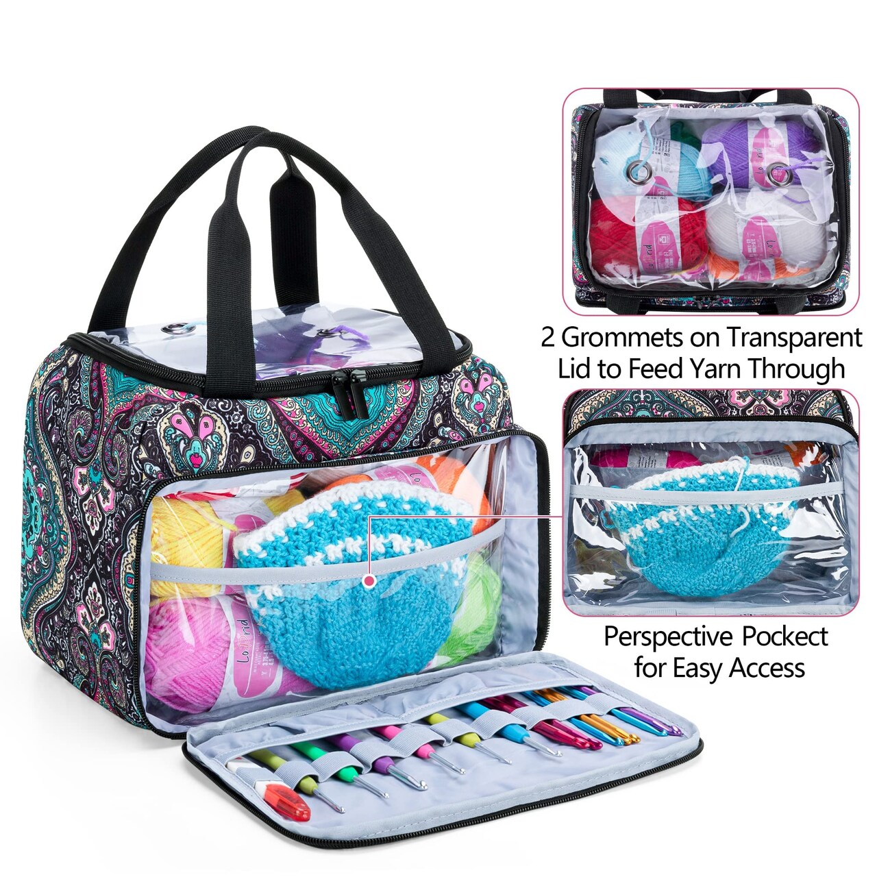 Small Yarn Storage Bag with 2 Grommets, Portable Knitting Tote for Knitting Kit & Crochet Accessories, Yarn Project Organizer for Knitting Supplies Set for Adults, Totem (Bag Only)